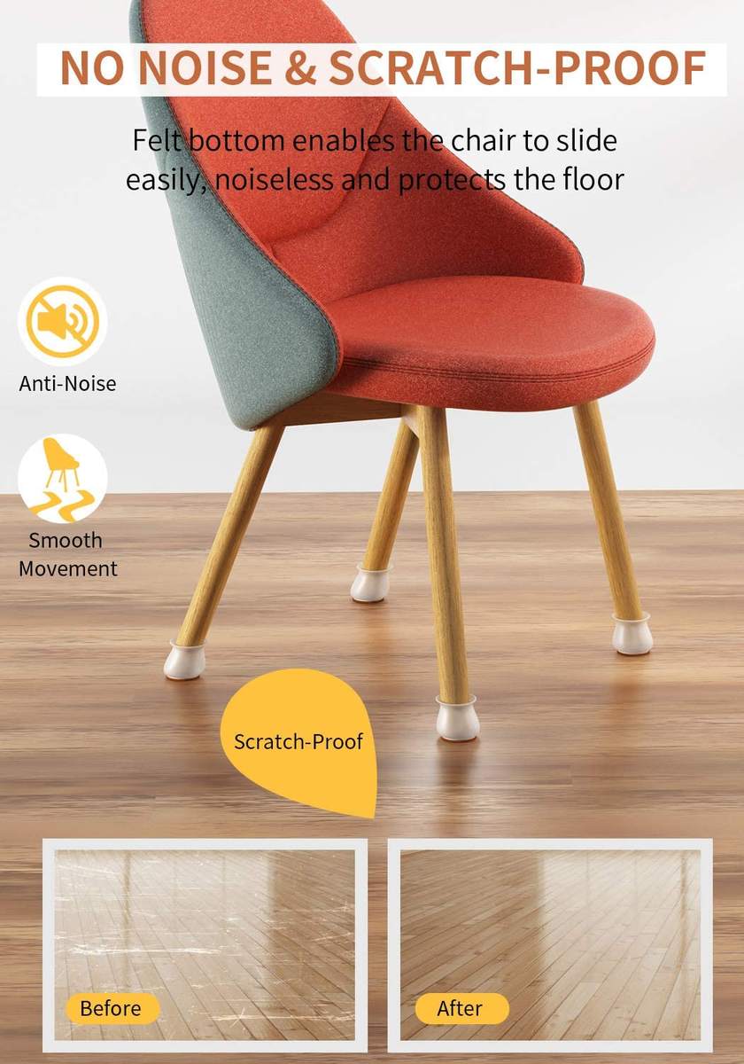 Universal Silicone Chair Leg Protectors with Felt