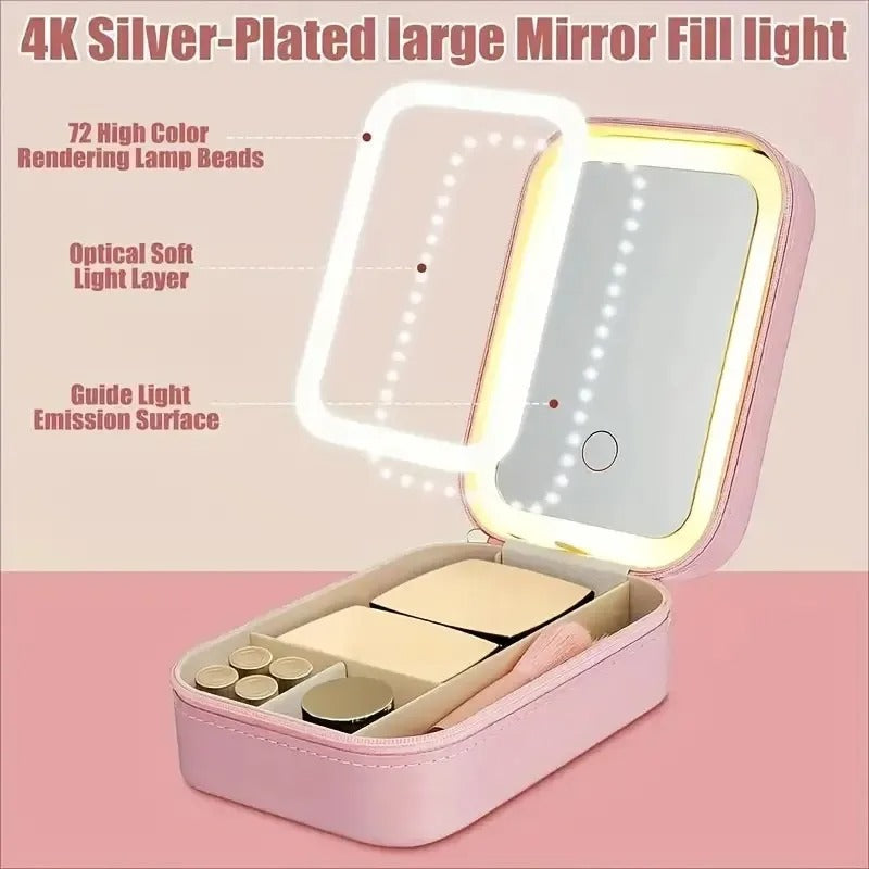 Luxury Portable Leather Jewellery Box with Integrated LED Mirror