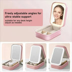 Luxury Portable Leather Jewellery Box with Integrated LED Mirror